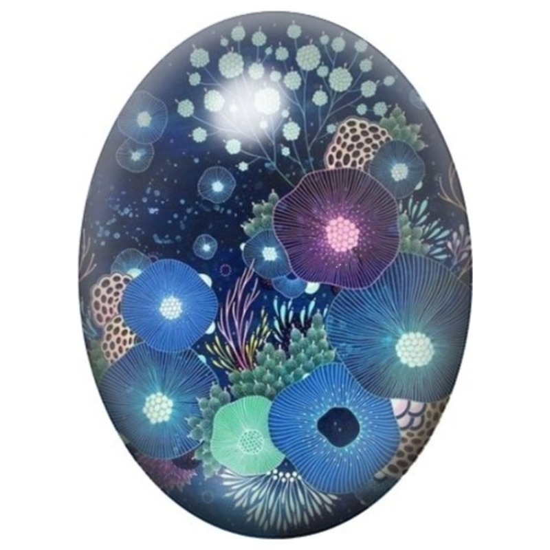 Cabochon en Verre Illustré Fleurs Marines Bleues Lumineuses 13x18, 18x25 ou 30x40mm