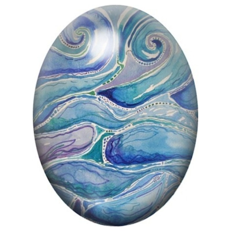 Cabochon en Verre Illustré Marbrures Bleues et Violettes 13x18, 18x25 ou 30x40mm