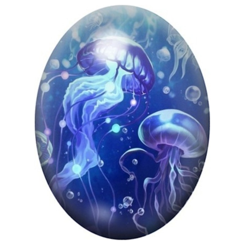 Cabochon en Verre Illustré Méduses Violettes Lumineuses 13x18, 18x25 ou 30x40mm