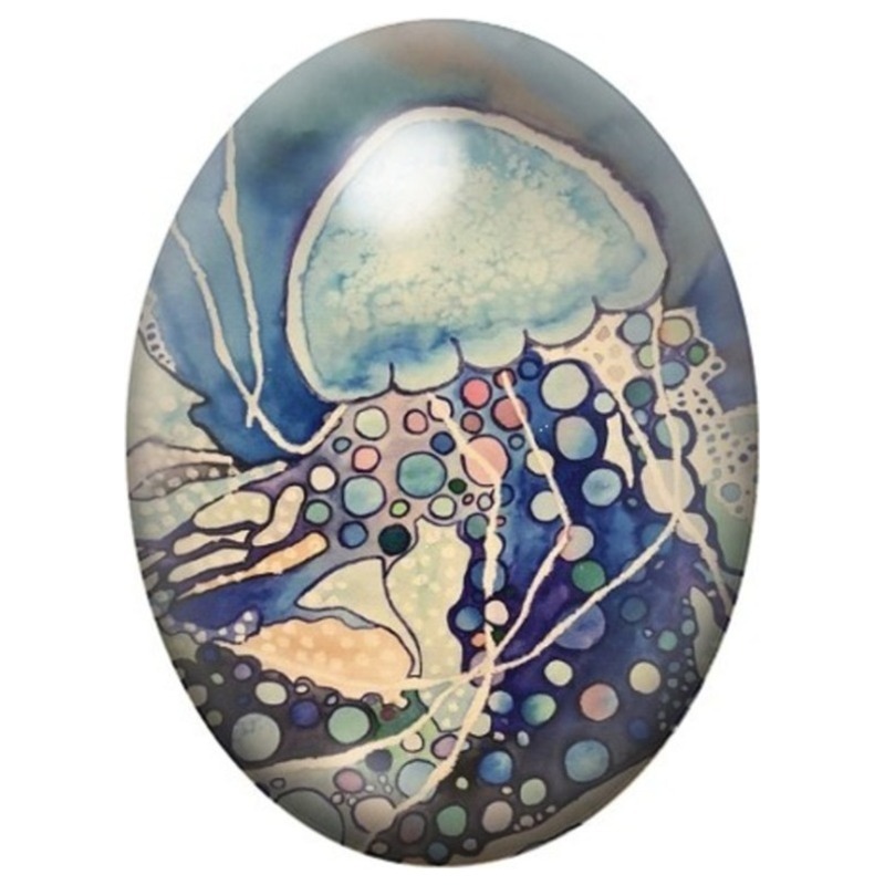 Cabochon en Verre Illustré Méduse Pastel aux Bulles Colorées 13x18, 18x25 ou 30x40mm