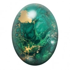 Cabochon en Verre Illustré Encre Verte et Or Abstraite 13x18, 18x25 ou 30x40mm pour la création de bijoux fantaisie - DIY