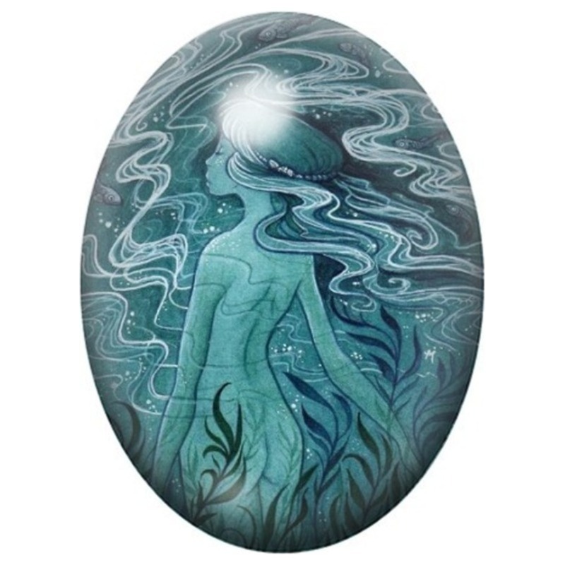 Cabochon en Verre Illustré Silhouette Marine aux Vagues Turquoise 13x18, 18x25 ou 30x40mm
