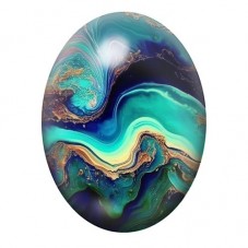 Cabochon en Verre Illustré Encre Fluide Turquoise et Or 13x18, 18x25 ou 30x40mm pour la création de bijoux fantaisie - DIY