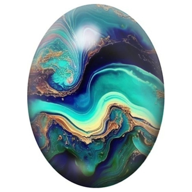 Cabochon en Verre Illustré Encre Fluide Turquoise et Or 13x18, 18x25 ou 30x40mm