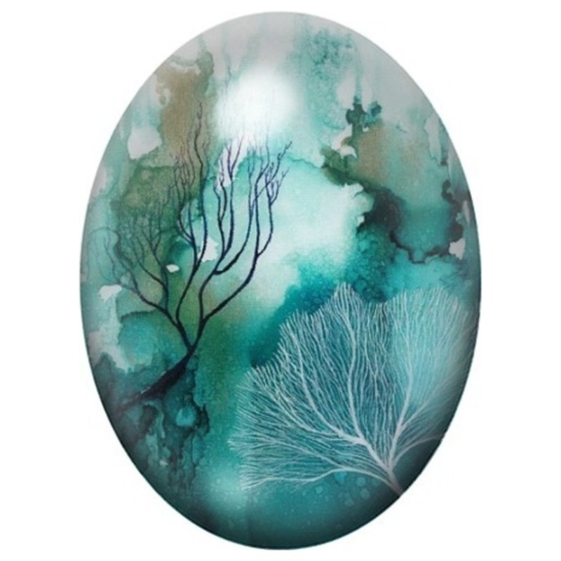 Cabochon en Verre Illustré Forêt Sous-Marine Turquoise 13x18, 18x25 ou 30x40mm