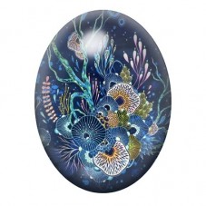Cabochon en Verre Illustré Jardin Marin Bleu et Rose 13x18, 18x25 ou 30x40mm pour la création de bijoux fantaisie - DIY