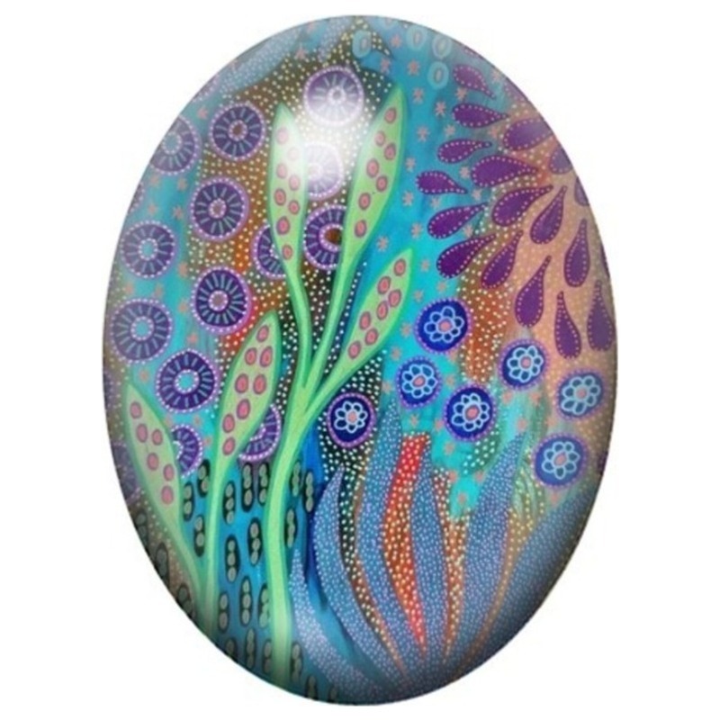 Cabochon en Verre Illustré Plumes de Paon Multicolores 13x18, 18x25 ou 30x40mm