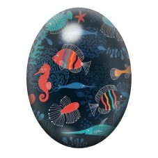 Cabochon en Verre Illustré Poissons et Hippocampe sur Fond Bleu 13x18, 18x25 ou 30x40mm pour la création de bijoux fantaisie - D
