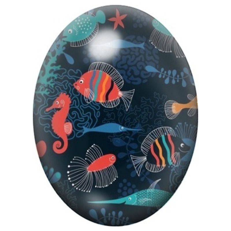 Cabochon en Verre Illustré Poissons et Hippocampe sur Fond Bleu 13x18, 18x25 ou 30x40mm
