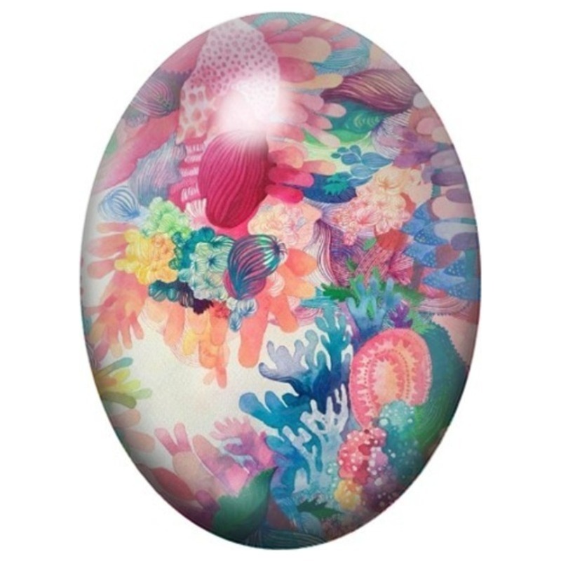 Cabochon en Verre Illustré Jardin de Coraux Pastel 13x18, 18x25 ou 30x40mm