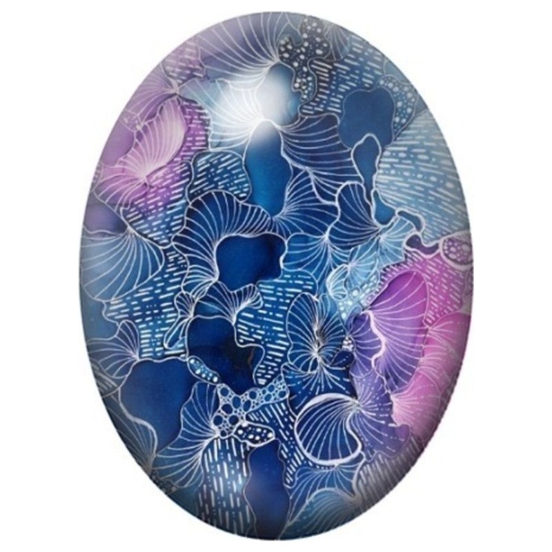 Cabochon en Verre Illustré Feuilles de Ginkgo Bleues et Violettes 13x18, 18x25 ou 30x40mm