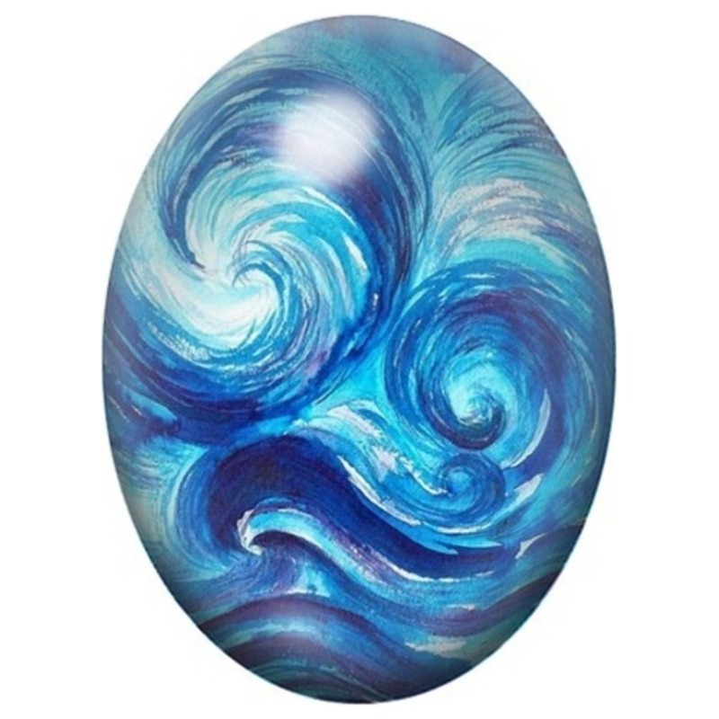 Cabochon en Verre Illustré Vagues Tourbillonnantes Bleues 13x18, 18x25 ou 30x40mm