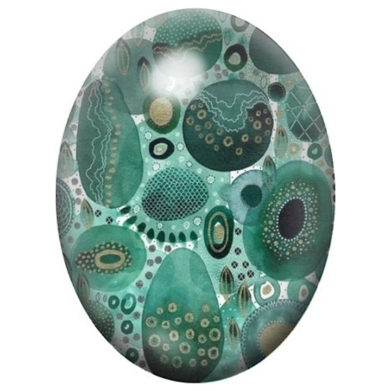 Cabochon en Verre Illustré Cellules Vertes et Turquoise 13x18, 18x25 ou 30x40mm
