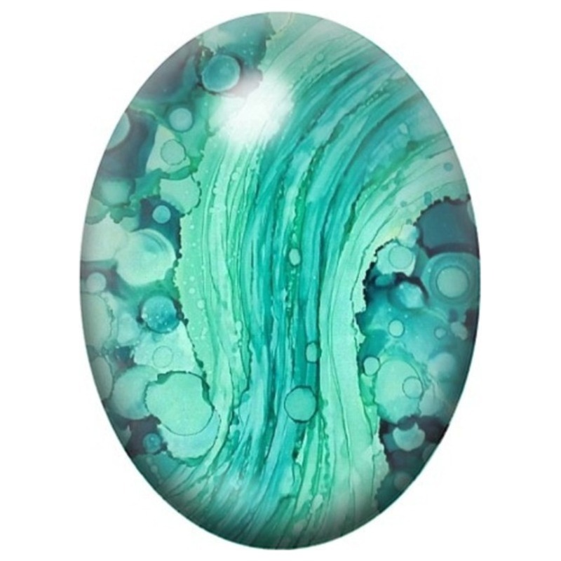 Cabochon en Verre Illustré Encre Fluide Verte et Turquoise 13x18, 18x25 ou 30x40mm