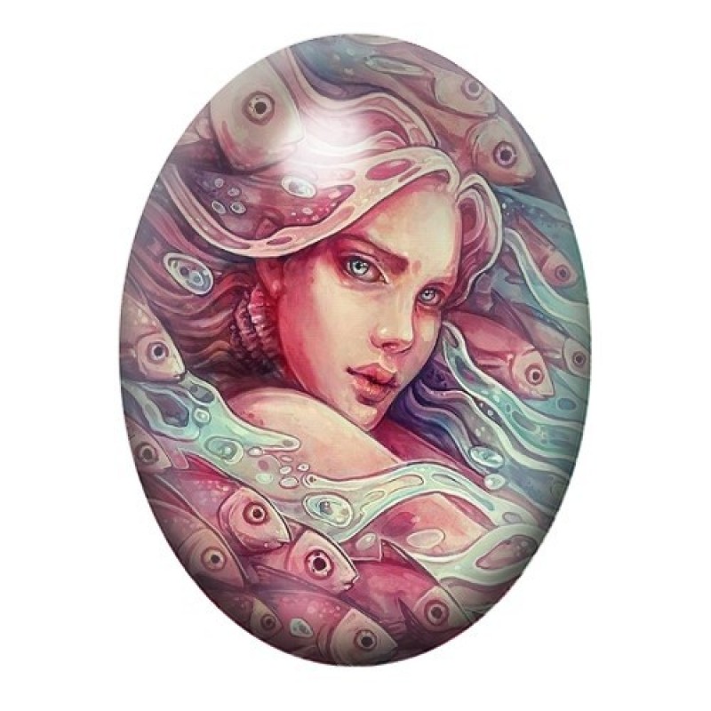 Cabochon en Verre Illustré Mer, Été 13x18, 18x25 ou 30x40mm