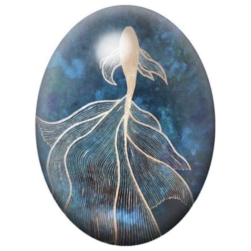 Cabochon en Verre Illustré Fleur Blanche aux Filaments Dorés 13x18, 18x25 ou 30x40mm