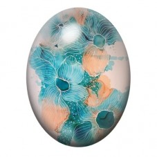 Cabochon en Verre Illustré Fleurs Bleues sur Fond Corail 13x18, 18x25 ou 30x40mm pour la création de bijoux fantaisie - DIY