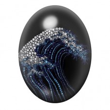 Cabochon en Verre Illustré Vague Bleue en Motifs Pointillés 13x18, 18x25 ou 30x40mm pour la création de bijoux fantaisie - DIY