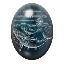 Cabochon en Verre Illustré Baleines sous la Lune en Noir et Blanc 13x18, 18x25 ou 30x40mm pour la création de bijoux fantaisie -