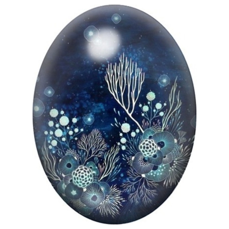 Cabochon en Verre Illustré Jardin des Profondeurs Bleu Nuit 13x18, 18x25 ou 30x40mm