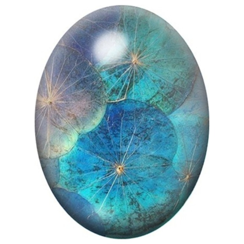 Cabochon en Verre Illustré Pissenlits Abstraits Bleu Turquoise 13x18, 18x25 ou 30x40mm