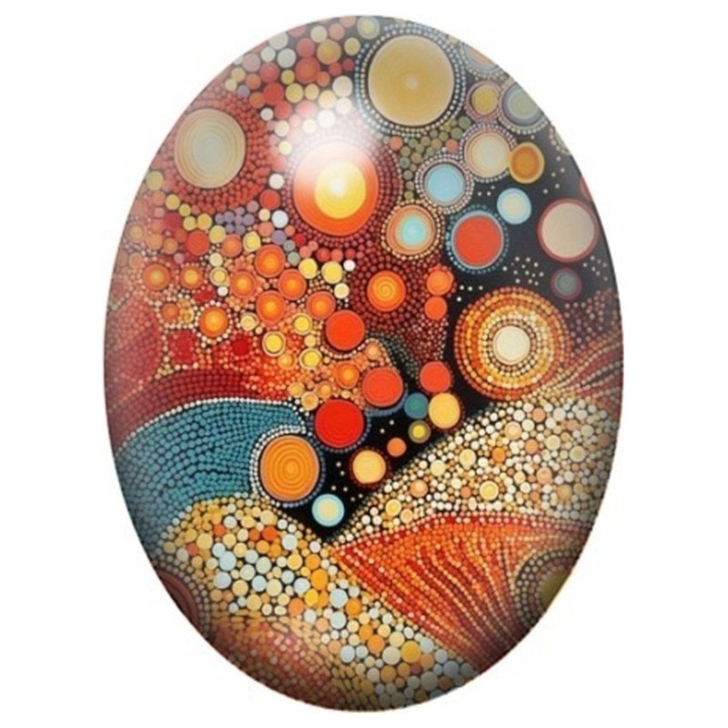 Cabochon en Verre Illustré Mosaïque Abstraite Orange et Turquoise 13x18, 18x25 ou 30x40mm