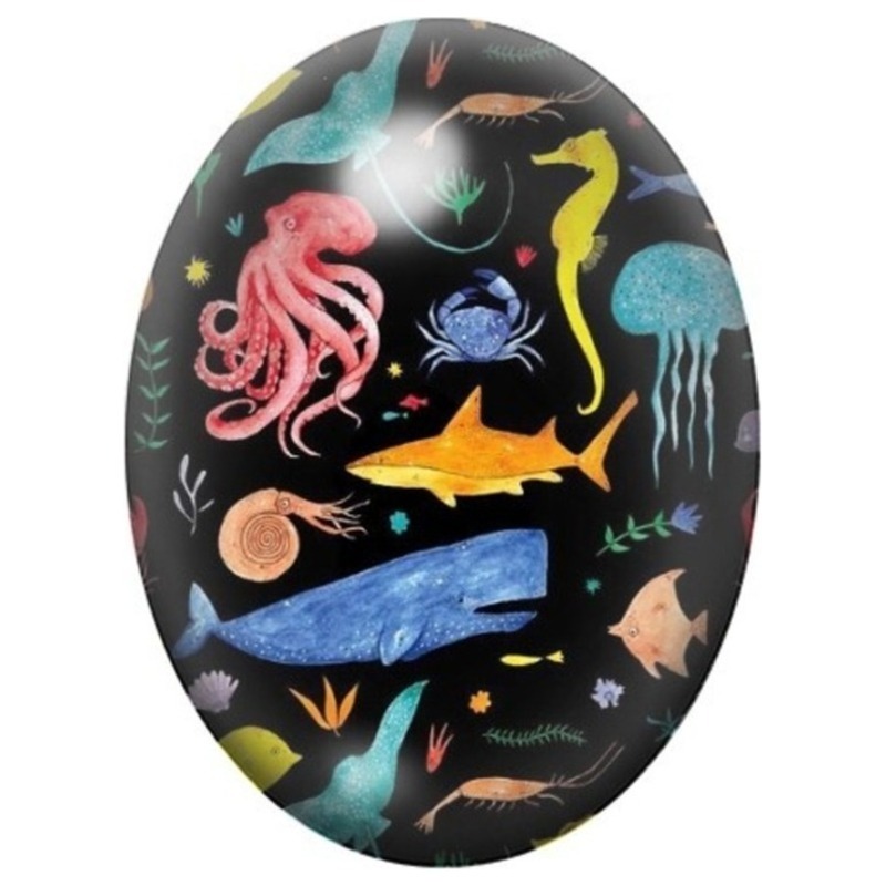 Cabochon en Verre Illustré Animaux Marins Colorés sur Fond Noir 13x18, 18x25 ou 30x40mm