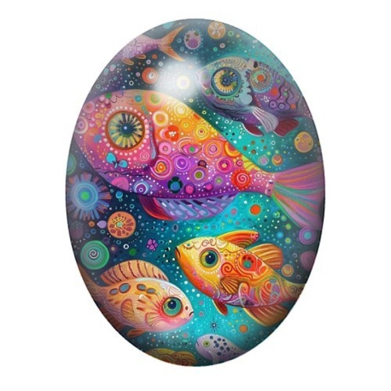 Cabochon en Verre Illustré Mer, Été 13x18, 18x25 ou 30x40mm