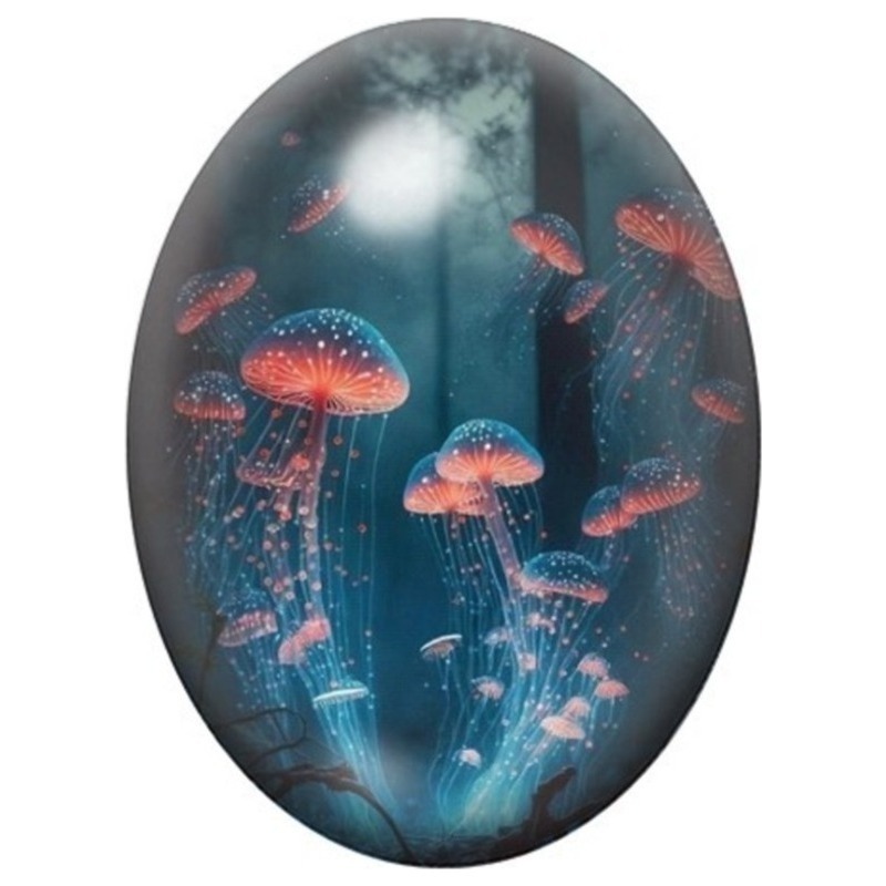 Cabochon en Verre Illustré Méduses Rouges Lumineuses 13x18, 18x25 ou 30x40mm