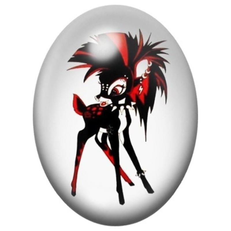 Cabochon en Verre Illustré Faon Gothique à la Crête Punk 13x18, 18x25 ou 30x40mm