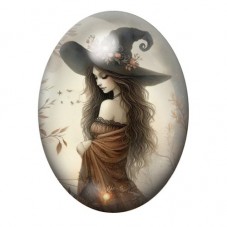 Cabochon en Verre Illustré Sorcière Halloween 13x18, 18x25 ou 30x40mm  pour la Création de Bijoux Fantaisie - DIY