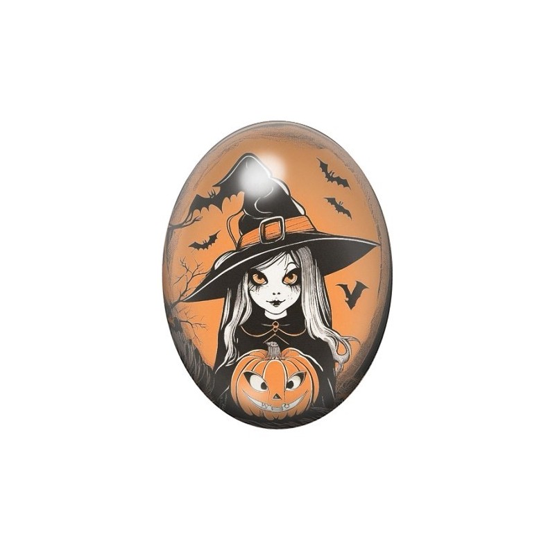 Cabochon en Verre Illustré Sorcière Halloween 13x18, 18x25 ou 30x40mm