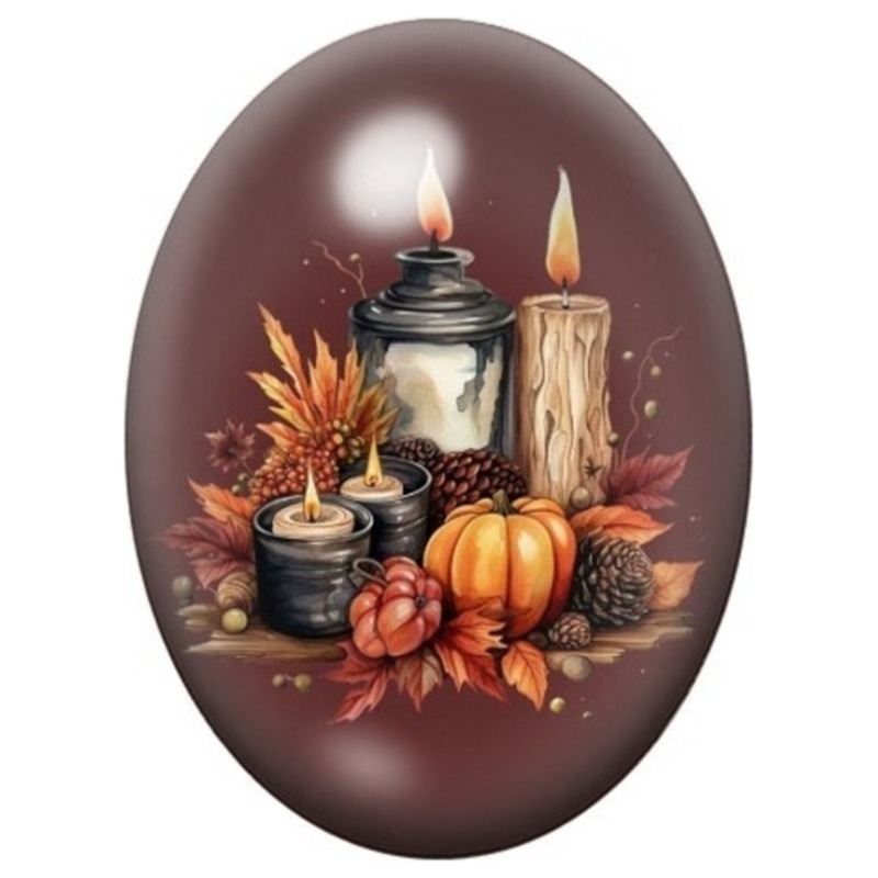 Cabochon en Verre Illustré Bougies d’Halloween aux Citrouilles et aux Feuilles 13x18, 18x25 ou 30x40mm