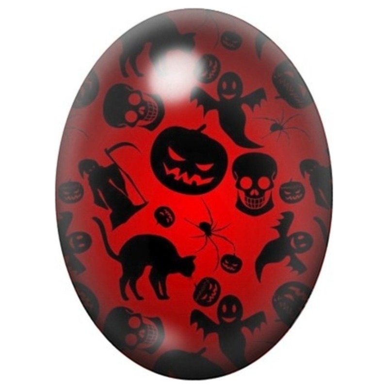 Cabochon en Verre Illustré Motif Halloween Rouge au Chat Noir et aux Citrouilles 13x18, 18x25 ou 30x40mm