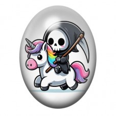 Cabochon en Verre Illustré Faucheuse Licorne Halloween 13x18, 18x25 ou 30x40mm  pour la Création de Bijoux Fantaisie - DIY