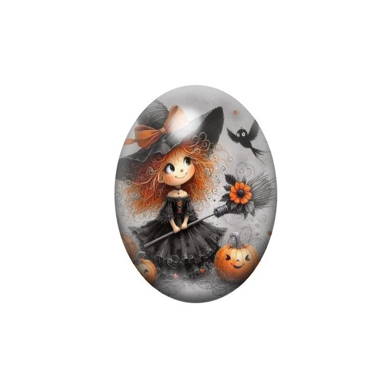 Cabochon en Verre Illustré Sorcière Halloween 13x18, 18x25 ou 30x40mm