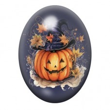 Cabochon en Verre Illustré Citrouille Sorcière au Chapeau d’Automne 13x18, 18x25 ou 30x40mm pour la création de bijoux fantaisie