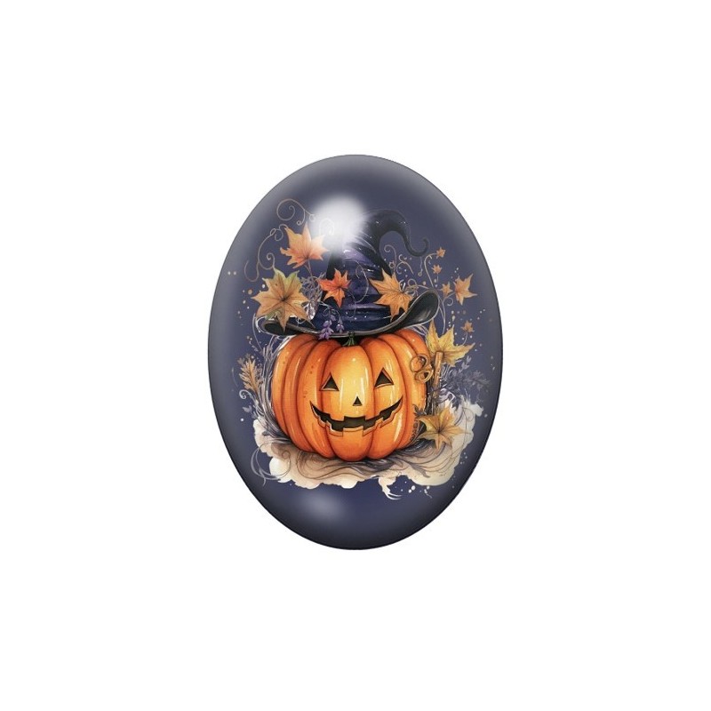 Cabochon en Verre Illustré Citrouille Halloween 13x18, 18x25 ou 30x40mm