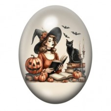 Cabochon en Verre Illustré Sorcière Halloween 13x18, 18x25 ou 30x40mm  pour la Création de Bijoux Fantaisie - DIY