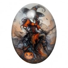 Cabochon en Verre Illustré Sorcière en Robe Orange dans des Volutes d’Encre 13x18, 18x25 ou 30x40mm pour la création de bijoux f