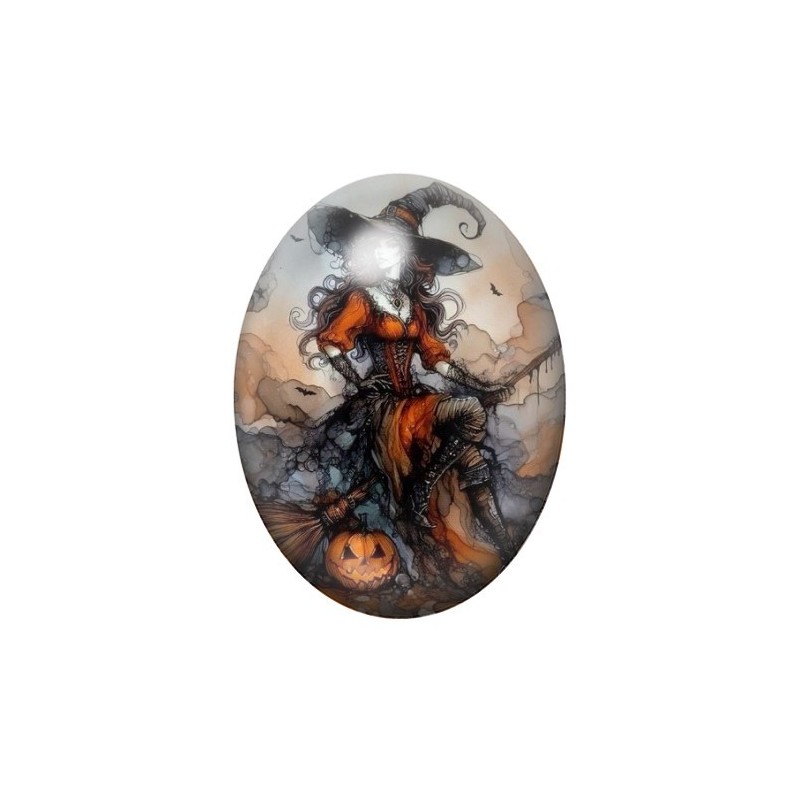 Cabochon en Verre Illustré Sorcière Halloween 13x18, 18x25 ou 30x40mm