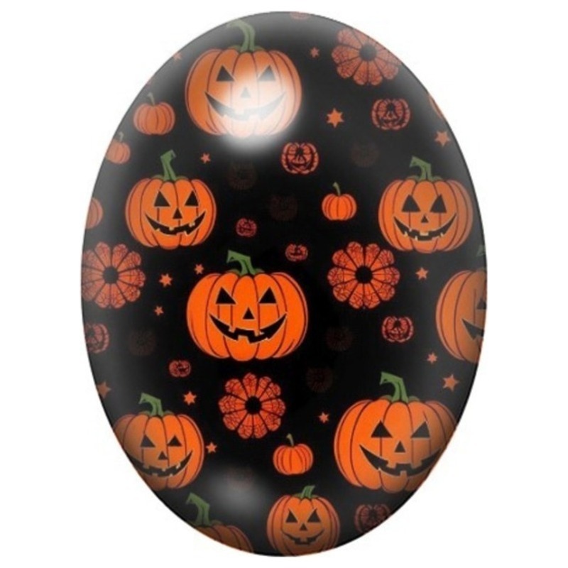Cabochon en Verre Illustré Motif de Citrouilles Orange sur Fond Noir 13x18, 18x25 ou 30x40mm