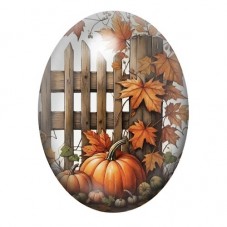 Cabochon en Verre Illustré Citrouilles devant la Barrière d’Automne 13x18, 18x25 ou 30x40mm pour la création de bijoux fantaisie