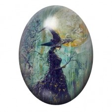 Cabochon en Verre Illustré Sorcière Halloween 13x18, 18x25 ou 30x40mm  pour la Création de Bijoux Fantaisie - DIY
