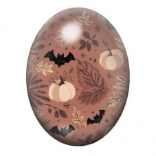 Cabochon en Verre Illustré Motifs Halloween aux Chauves-Souris sur Fond Rose 13x18, 18x25 ou 30x40mm pour la création de bijoux 