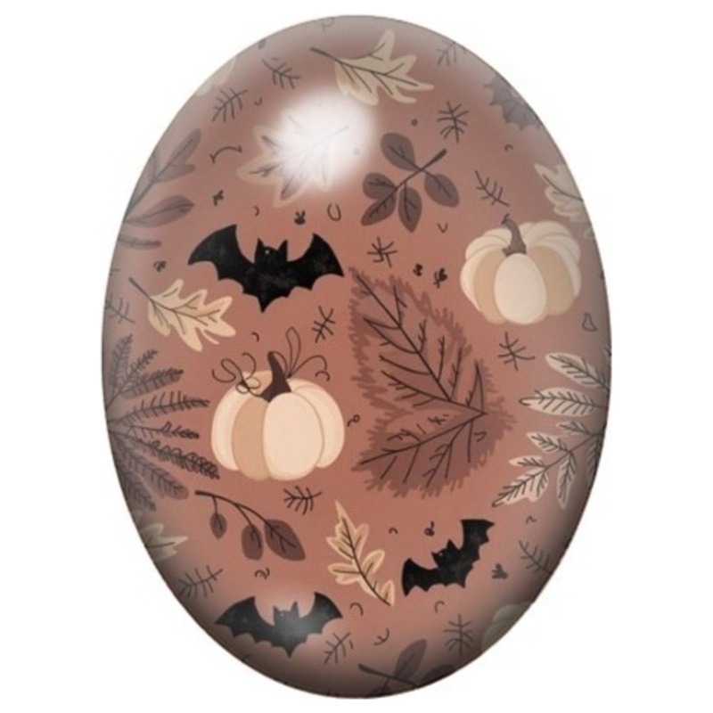 Cabochon en Verre Illustré Motifs Halloween aux Chauves-Souris sur Fond Rose 13x18, 18x25 ou 30x40mm