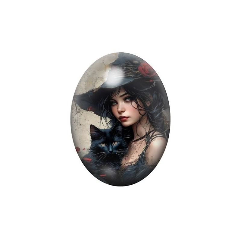 Cabochon en Verre Illustré Sorcière Halloween 13x18, 18x25 ou 30x40mm