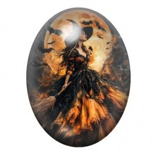 Cabochon en Verre Illustré Sorcière dans une Tempête Orange 13x18, 18x25 ou 30x40mm pour la création de bijoux fantaisie - DIY