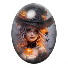 Cabochon en Verre Illustré Sorcière Halloween 13x18, 18x25 ou 30x40mm  pour la Création de Bijoux Fantaisie - DIY