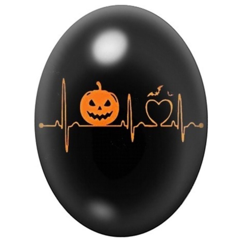 Cabochon en Verre Illustré Battement de Cœur Citrouille Halloween 13x18, 18x25 ou 30x40mm